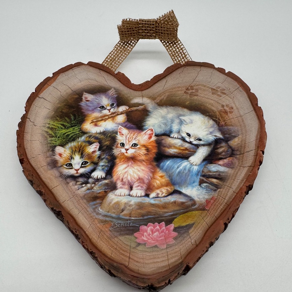 Bradford Exchange Playing at the Pond Curious Kittens Wood Look Wall Plaque Cat